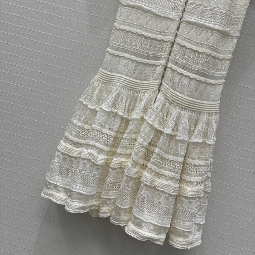 Alaia Cream Lace Tiered Zip-Front Dress - Picture 6 of 9